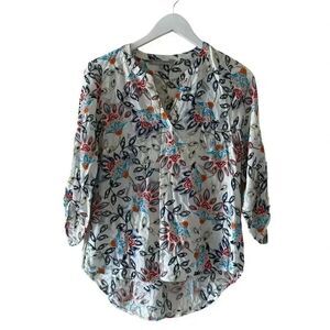 Anthropologie Danielrainn V-Neck Floral Paisley  3/4 Rolling Sleeves SZ PS #2124